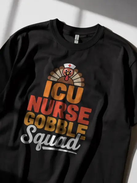Thanksgiving Nurse Shirt – Funny ICU Gobble Squad Medical Tee - Image 2