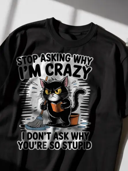 Bold Funny Introvert Cat T-Shirt – Sarcastic Grumpy Humor Tee - Image 2