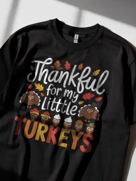 Adorable Thankful Teacher Thanksgiving Shirt – Little Turkeys Design - Image 2