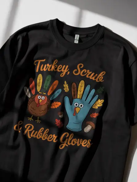 Thanksgiving Nurse T-Shirt – Funny Turkey Scrub & Rubber Gloves Tee - Image 2