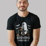 Black Shirt Lifestyle – Growing Through It T-Shirt worn by Gen Z mental health advocate