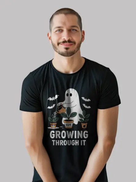 Growing Through It T-Shirt – Motivational Ghost Tee for Halloween - Image 3