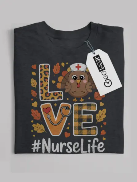 Stylish Fall Nurse Shirt – Thanksgiving Turkey NurseLife Tee - Image 4