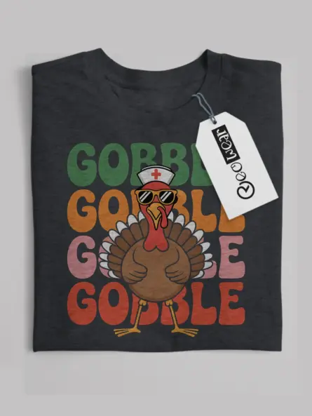 Funny Thanksgiving Nurse T-Shirt – Retro Gobble Turkey Tee - Image 4