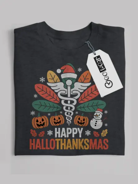 Funny Nurse Holiday Shirt – Hallothanksmas Tee for Healthcare Staff - Image 4