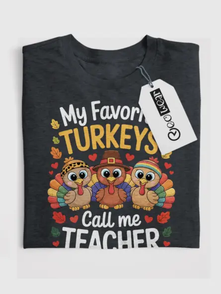 Playful Thanksgiving Teacher T-Shirt – Cute Turkey Classroom Design - Image 4