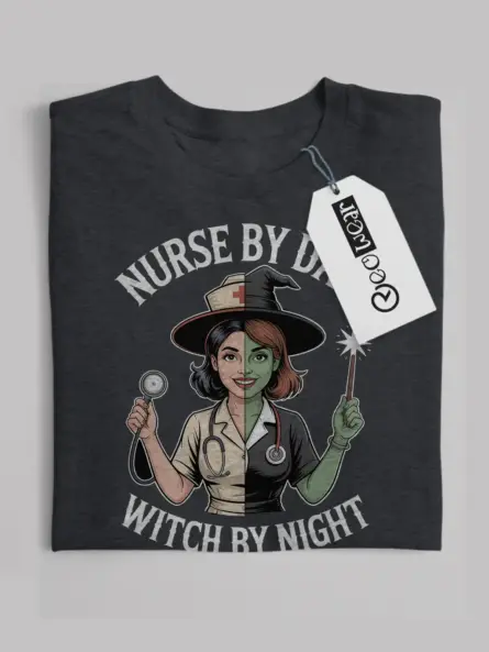 Nurse Witch T-Shirt – Funny Halloween Tee for Night Shift Nurses - Image 4