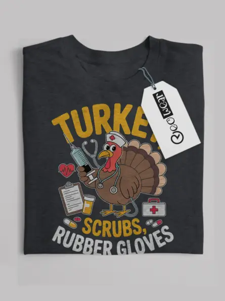 Funny Nurse Thanksgiving T-Shirt – Turkey Scrubs Rubber Gloves Tee - Image 4