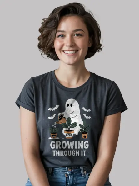 Growing Through It T-Shirt – Motivational Ghost Tee for Halloween - Image 6