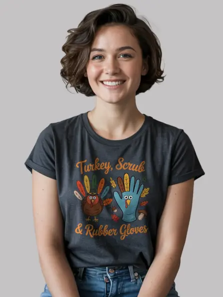 Thanksgiving Nurse T-Shirt – Funny Turkey Scrub & Rubber Gloves Tee - Image 6