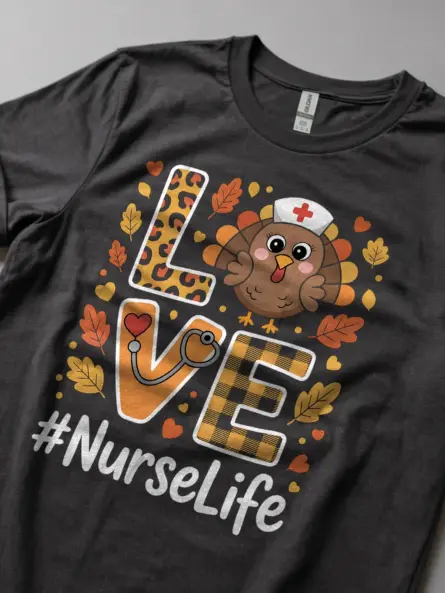 Stylish Fall Nurse Shirt – Thanksgiving Turkey NurseLife Tee - Image 5