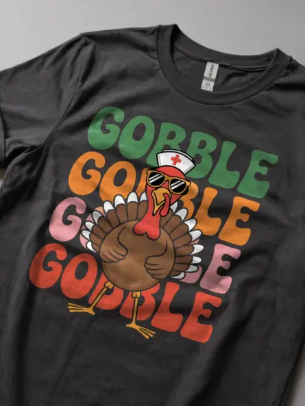 Funny Thanksgiving Nurse T-Shirt – Retro Gobble Turkey Tee - Image 5