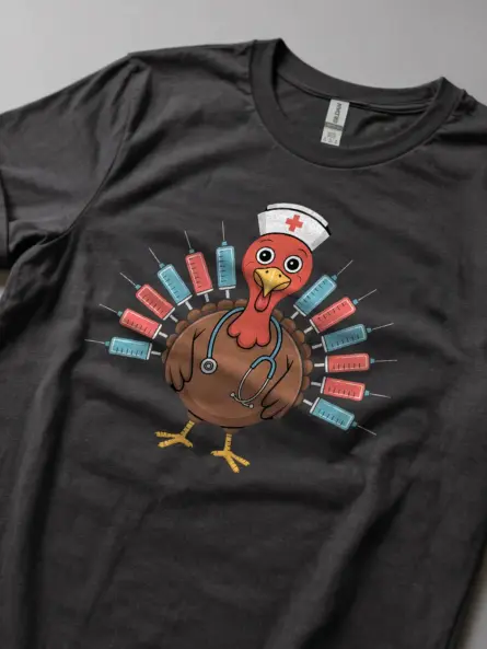 Thanksgiving Nurse TShirt – Funny Turkey Syringe Medical Tee - Image 5
