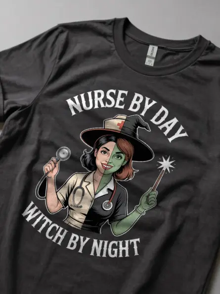 Nurse Witch T-Shirt – Funny Halloween Tee for Night Shift Nurses - Image 5