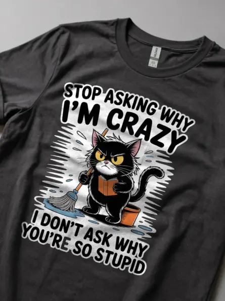 Bold Funny Introvert Cat T-Shirt – Sarcastic Grumpy Humor Tee - Image 5