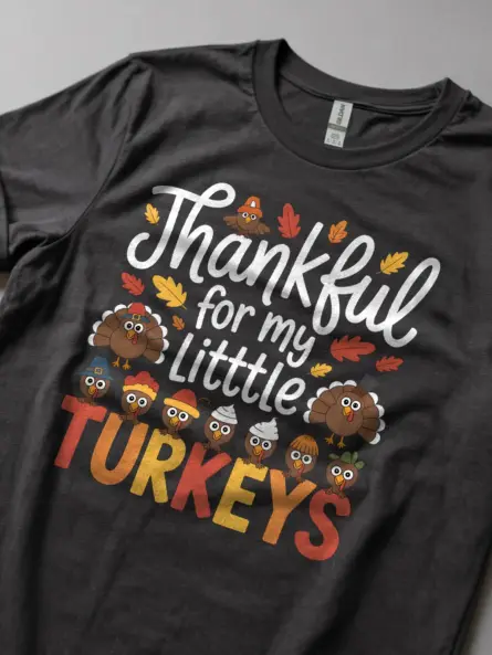 Adorable Thankful Teacher Thanksgiving Shirt – Little Turkeys Design - Image 5