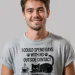 Grey shirt front – Quiet time book lover print – introvert reading cat t-shirt