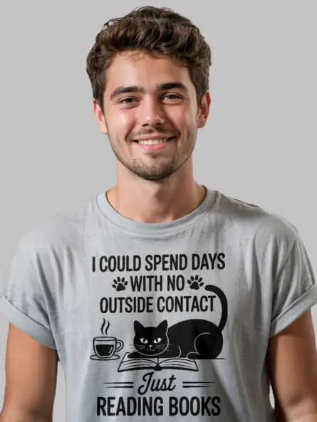 Introvert Reading Cat T-Shirt – Cozy Tee for Book & Cat Lovers - Image 3