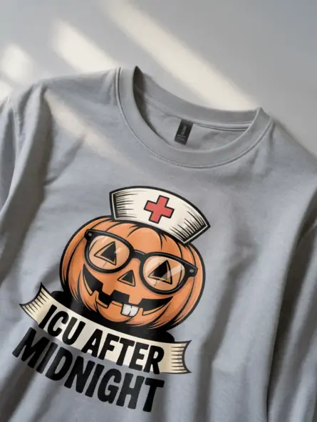 funny nurse Halloween Tshirt – ICU Pumpkin Night Shift Tee - Image 2
