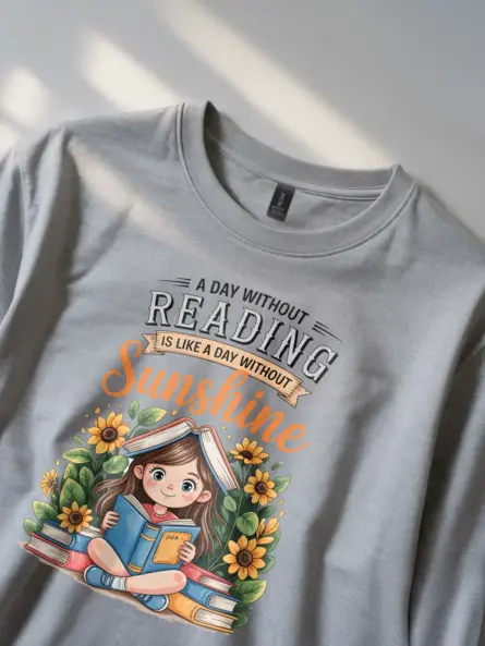 Whimsical Reading Shirt for Girls – Sunshine Book Lover Tee - Image 2