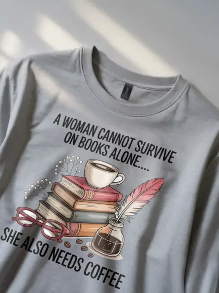 Cozy Book Lover T-Shirt – Funny Coffee Quote Tee for Women - Image 2