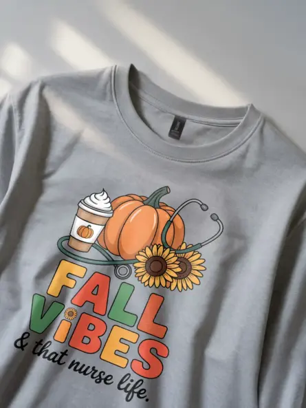 Cozy Fall Nurse T-Shirt – Pumpkin Sunflower Coffee Vibes Tee - Image 2