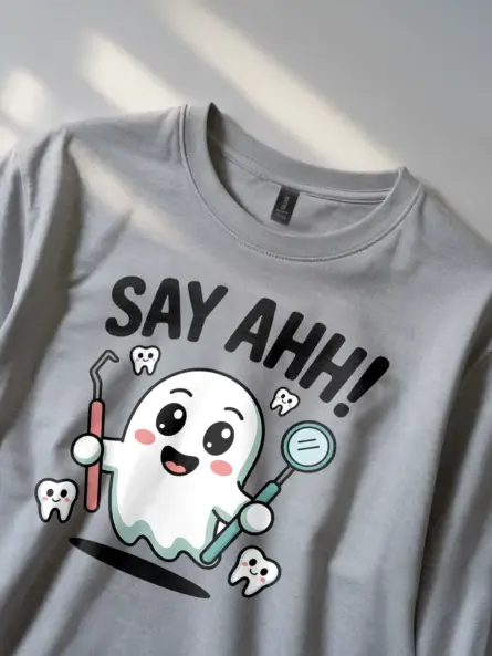 Halloween Dental T-Shirt – Cute Say Ahh Ghost Tee for Hygienists & Pediatric Dentists - Image 2