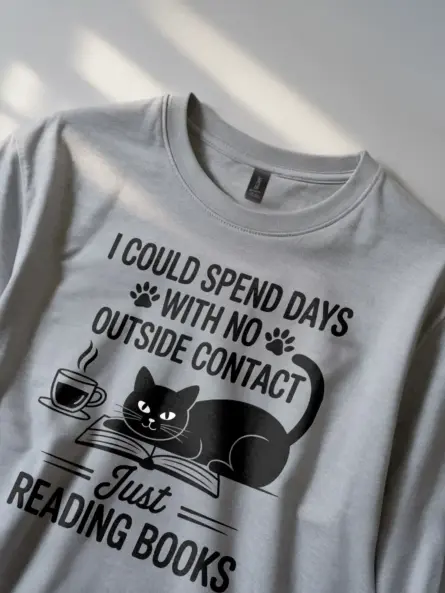 Introvert Reading Cat T-Shirt – Cozy Tee for Book & Cat Lovers - Image 2
