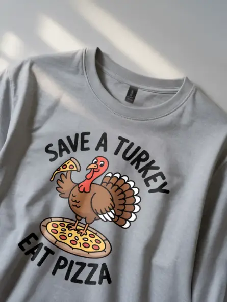 Hilarious Thanksgiving Pizza T-Shirt – Save a Turkey Eat Pizza Tee - Image 5