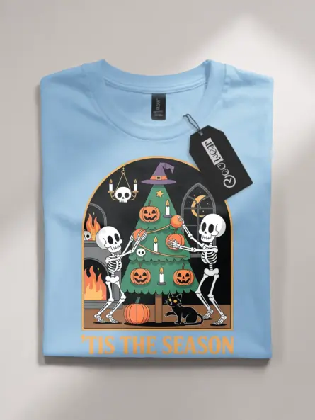 Creepy Holiday T-Shirt – Funny Skeleton Christmas & Halloween Mashup Tee - Image 4