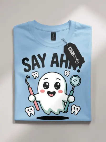 Halloween Dental T-Shirt – Cute Say Ahh Ghost Tee for Hygienists & Pediatric Dentists - Image 4