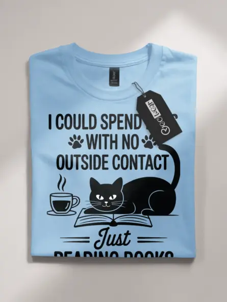 Introvert Reading Cat T-Shirt – Cozy Tee for Book & Cat Lovers - Image 4