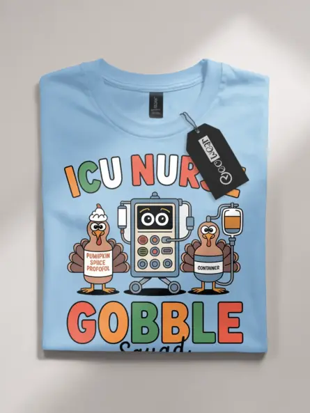 Funny ICU Nurse Thanksgiving Shirt – Gobble Squad Holiday Tee - Image 7