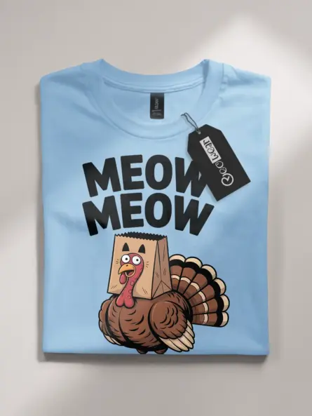 Funny Thanksgiving Turkey Shirt – Quirky “Meow Meow” Party Tee for Adults - Image 4
