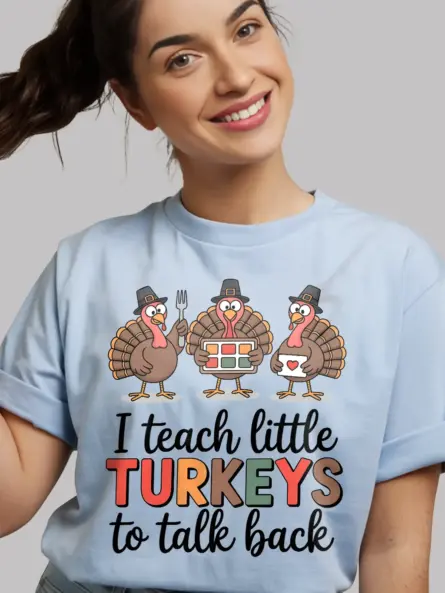 Thanksgiving Speech Therapy Shirt – Funny “Little Turkeys” SLP Tee - Image 6