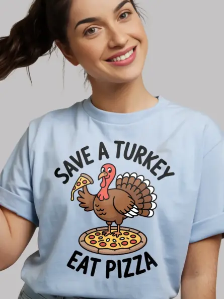Hilarious Thanksgiving Pizza T-Shirt – Save a Turkey Eat Pizza Tee - Image 3