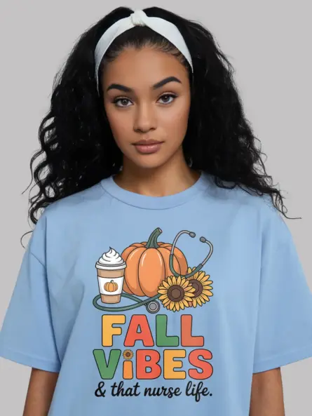 Cozy Fall Nurse T-Shirt – Pumpkin Sunflower Coffee Vibes Tee - Image 6