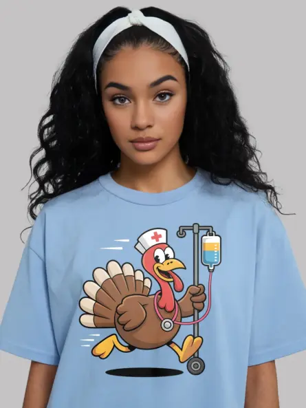 Funny Nurse Thanksgiving Shirt – Running Turkey Night Shift Tee - Image 6