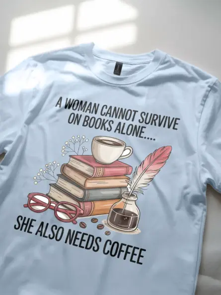 Cozy Book Lover T-Shirt – Funny Coffee Quote Tee for Women - Image 5