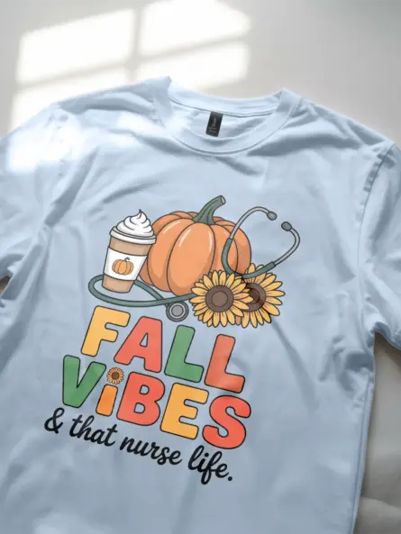 Cozy Fall Nurse T-Shirt – Pumpkin Sunflower Coffee Vibes Tee - Image 5