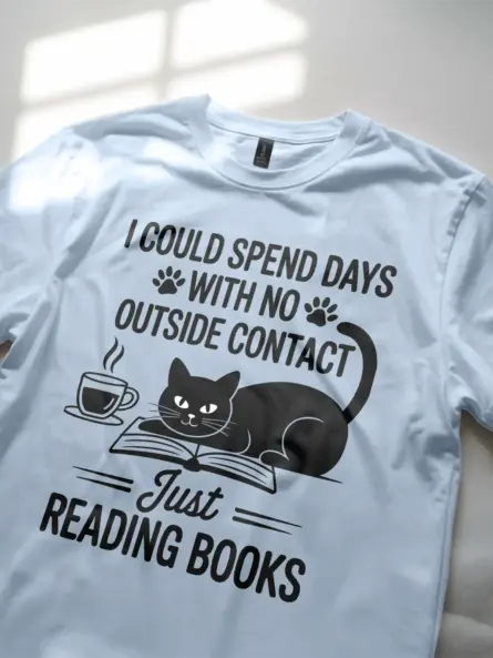 Introvert Reading Cat T-Shirt – Cozy Tee for Book & Cat Lovers - Image 5