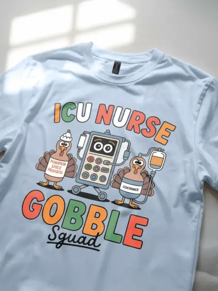 Funny ICU Nurse Thanksgiving Shirt – Gobble Squad Holiday Tee - Image 8