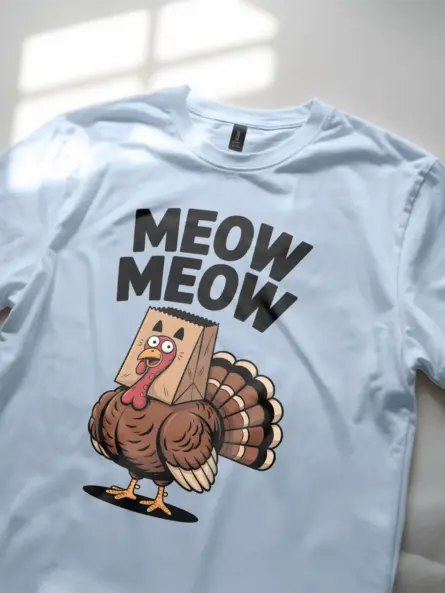 Funny Thanksgiving Turkey Shirt – Quirky “Meow Meow” Party Tee for Adults - Image 5