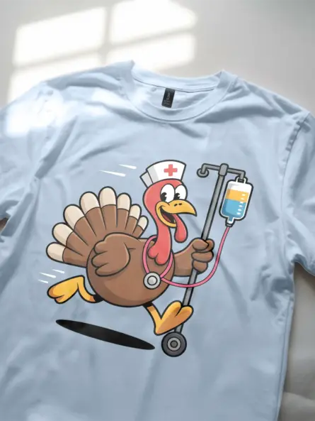 Funny Nurse Thanksgiving Shirt – Running Turkey Night Shift Tee - Image 5