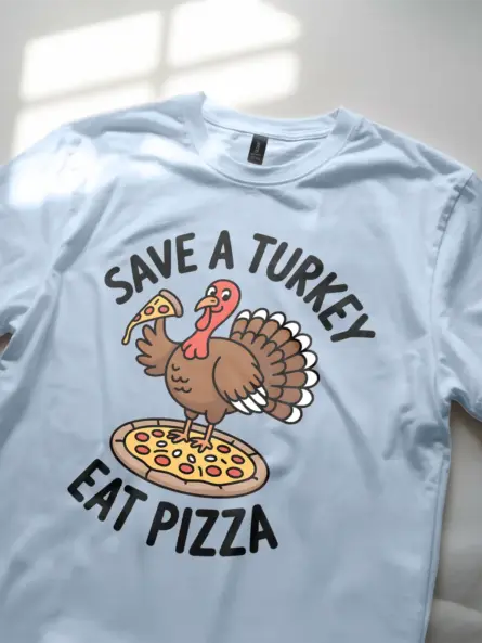 Hilarious Thanksgiving Pizza T-Shirt – Save a Turkey Eat Pizza Tee - Image 2