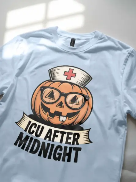 funny nurse Halloween Tshirt – ICU Pumpkin Night Shift Tee - Image 5