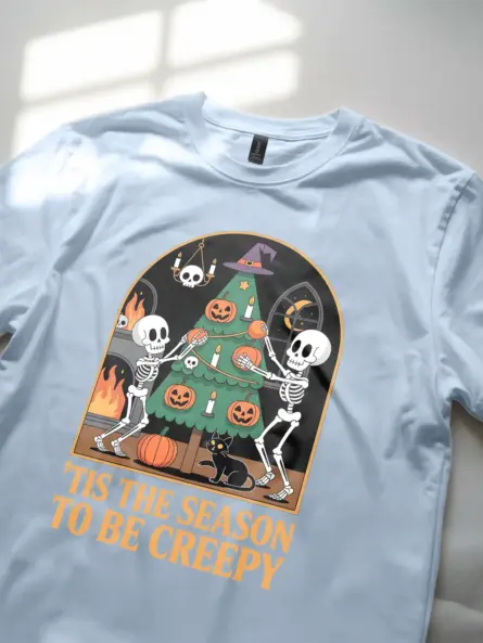 Creepy Holiday T-Shirt – Funny Skeleton Christmas & Halloween Mashup Tee - Image 5