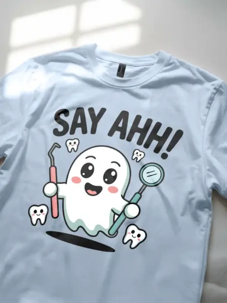 Halloween Dental T-Shirt – Cute Say Ahh Ghost Tee for Hygienists & Pediatric Dentists - Image 5