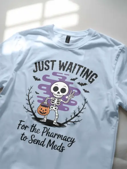 Spooky & Funny Halloween Nurse T-Shirt – Meds Waiting Skeleton Tee for Night Shift Heroes - Image 5