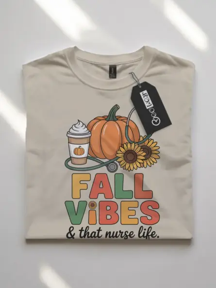 Cozy Fall Nurse T-Shirt – Pumpkin Sunflower Coffee Vibes Tee - Image 7